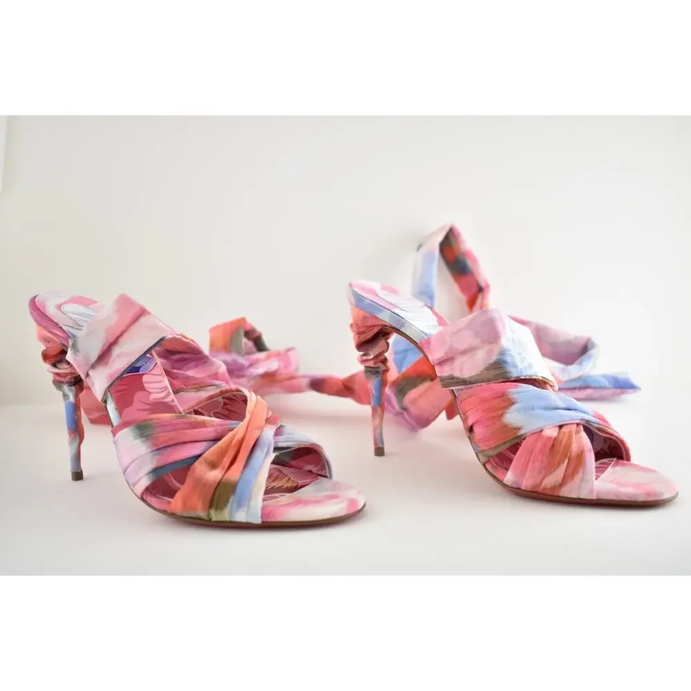 Christian Louboutin Affabula Lace Up 100 Pink Floral Tie Sandal Heel Pump 36.5